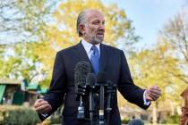 Commerce Secretary Howard Lutnick speaks to reporters outside the West Wing of the White House, ...