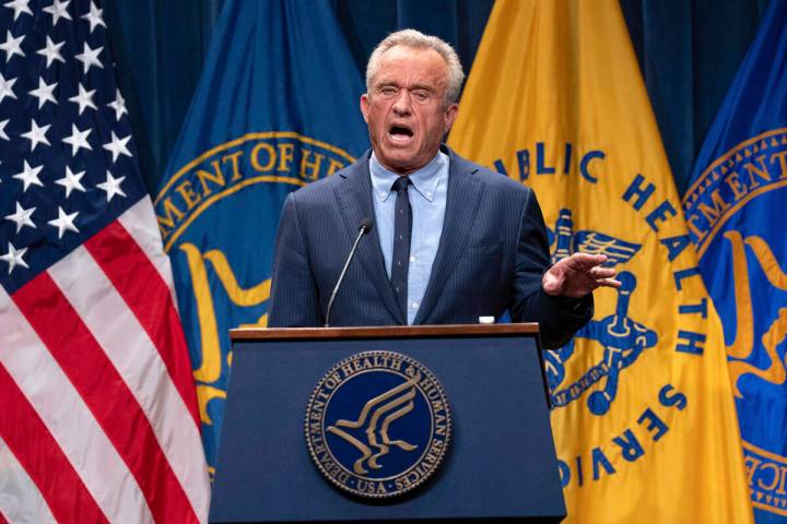 FILE - Health and Human Services Secretary Robert F. Kennedy Jr. speaks during a news conferenc ...