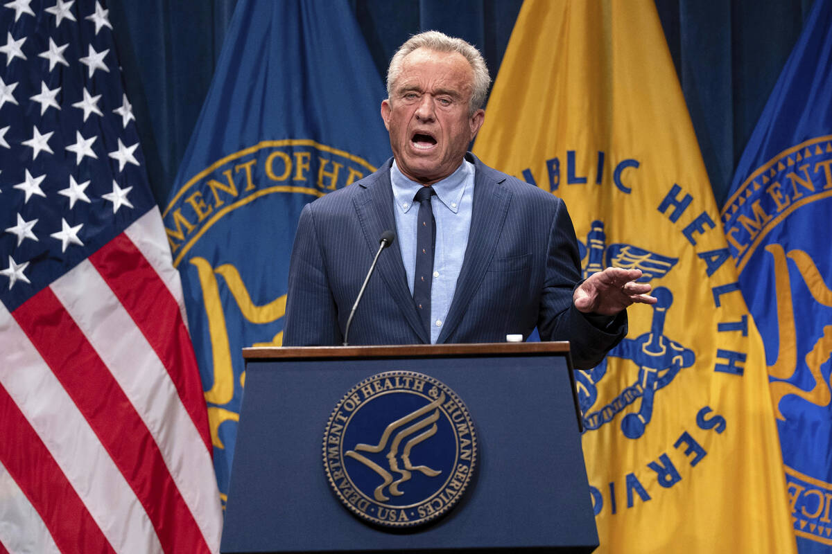 FILE - Health and Human Services Secretary Robert F. Kennedy Jr. speaks during a news conferenc ...