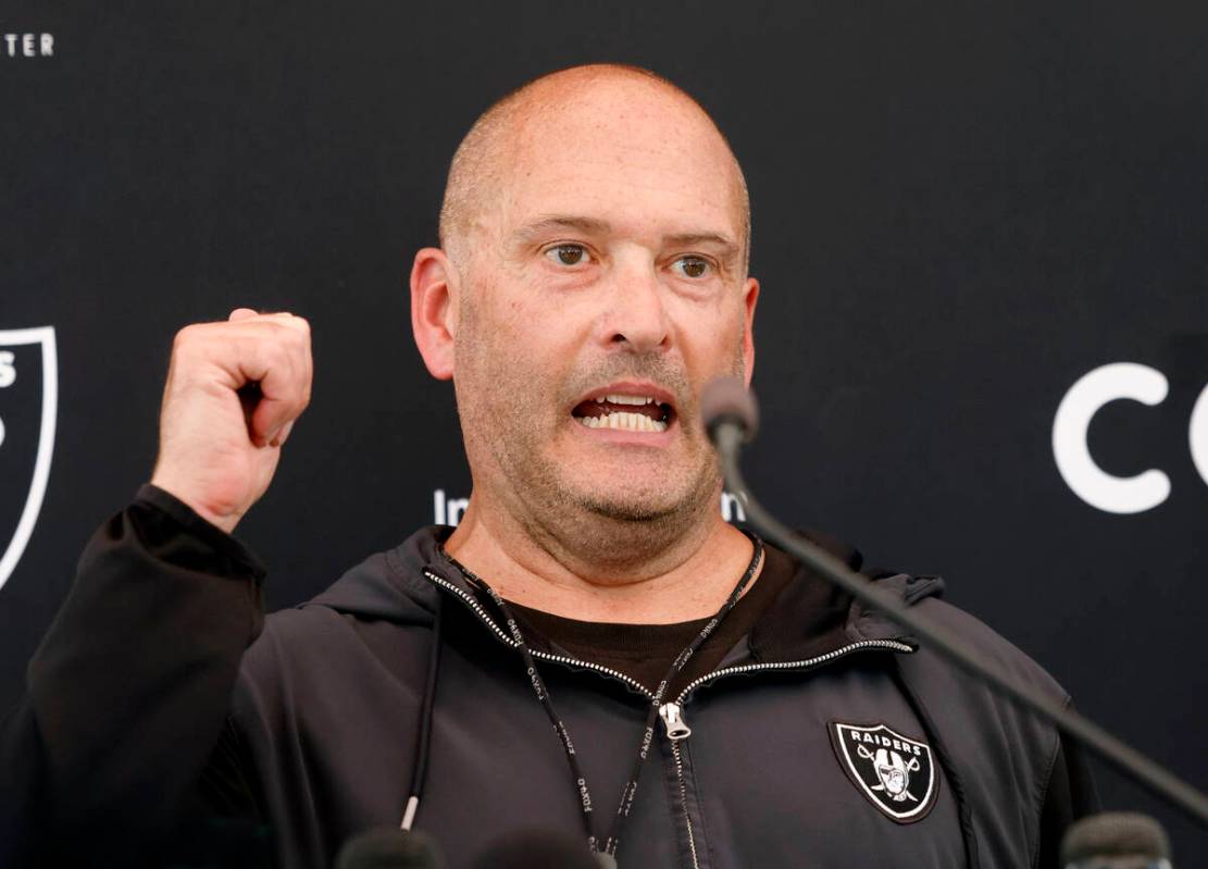 Raiders special teams coordinator Tom McMahon addresses the media after participating in an NFL ...