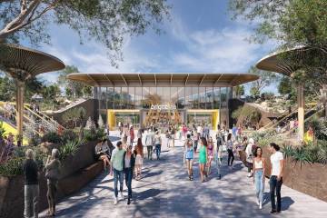 This undated illustration shows the Brightline West High Speed Rail station in Las Vegas. (Grim ...