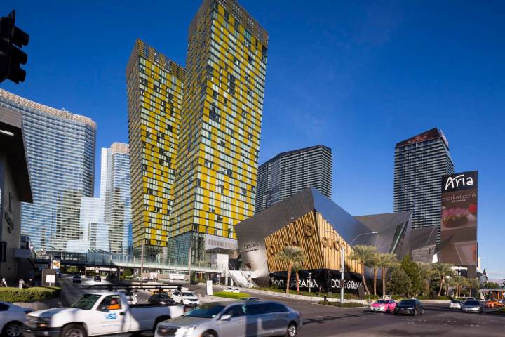 Veer Towers, the yellow, 37-story leaning condominium towers located within CityCenter on the S ...