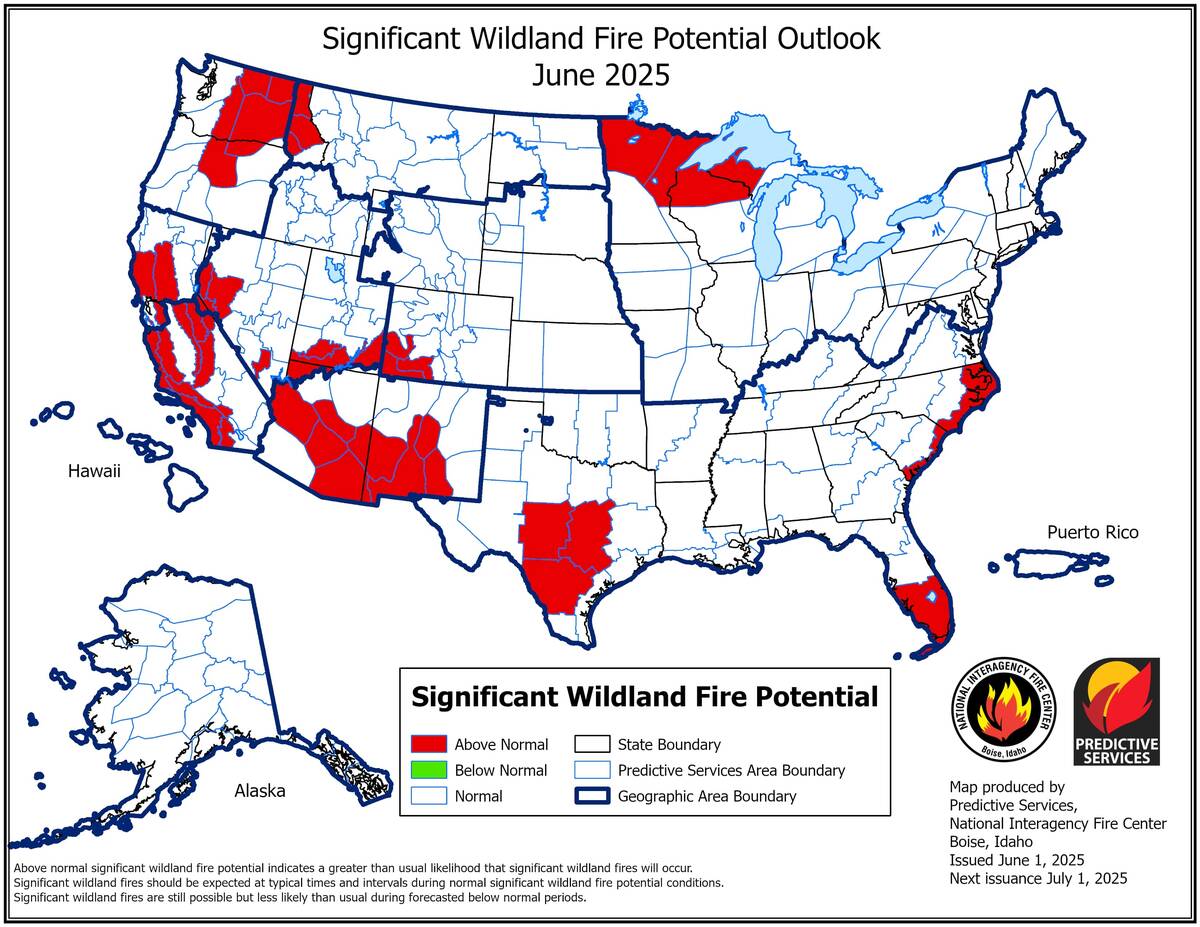 Forecasters predict fire danger in the Spring Mountains in both June and July before monsoon se ...