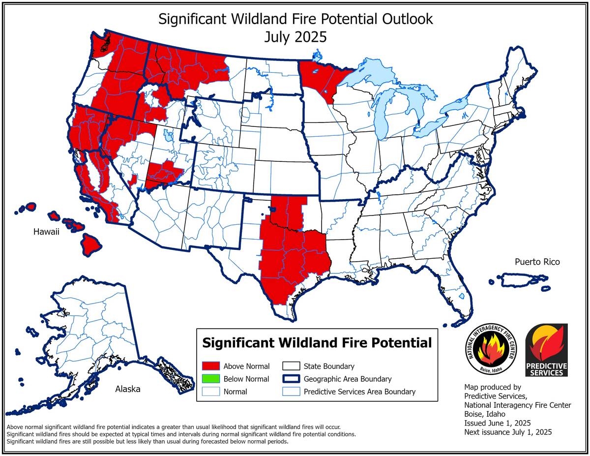 Forecasters predict fire danger in the Spring Mountains in both June and July before monsoon se ...