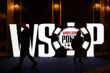 Attendees pass by signage for the World Series of Poker on Tuesday, May 27, 2025, at Paris Las ...