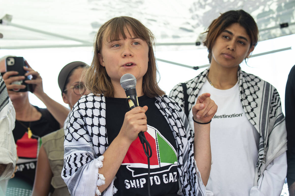 Climate activist Greta Thunberg with other activists from a human rights organization meets wit ...