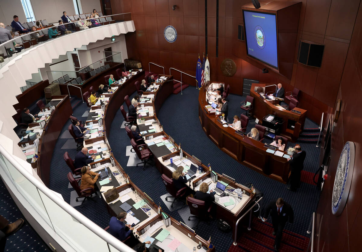 The Nevada Senate meets during a floor session in the Legislative Building in Carson City on S ...