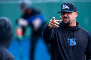 Basic head coach Gino DiMaria keeps his players focused against Reno in extra innings during th ...