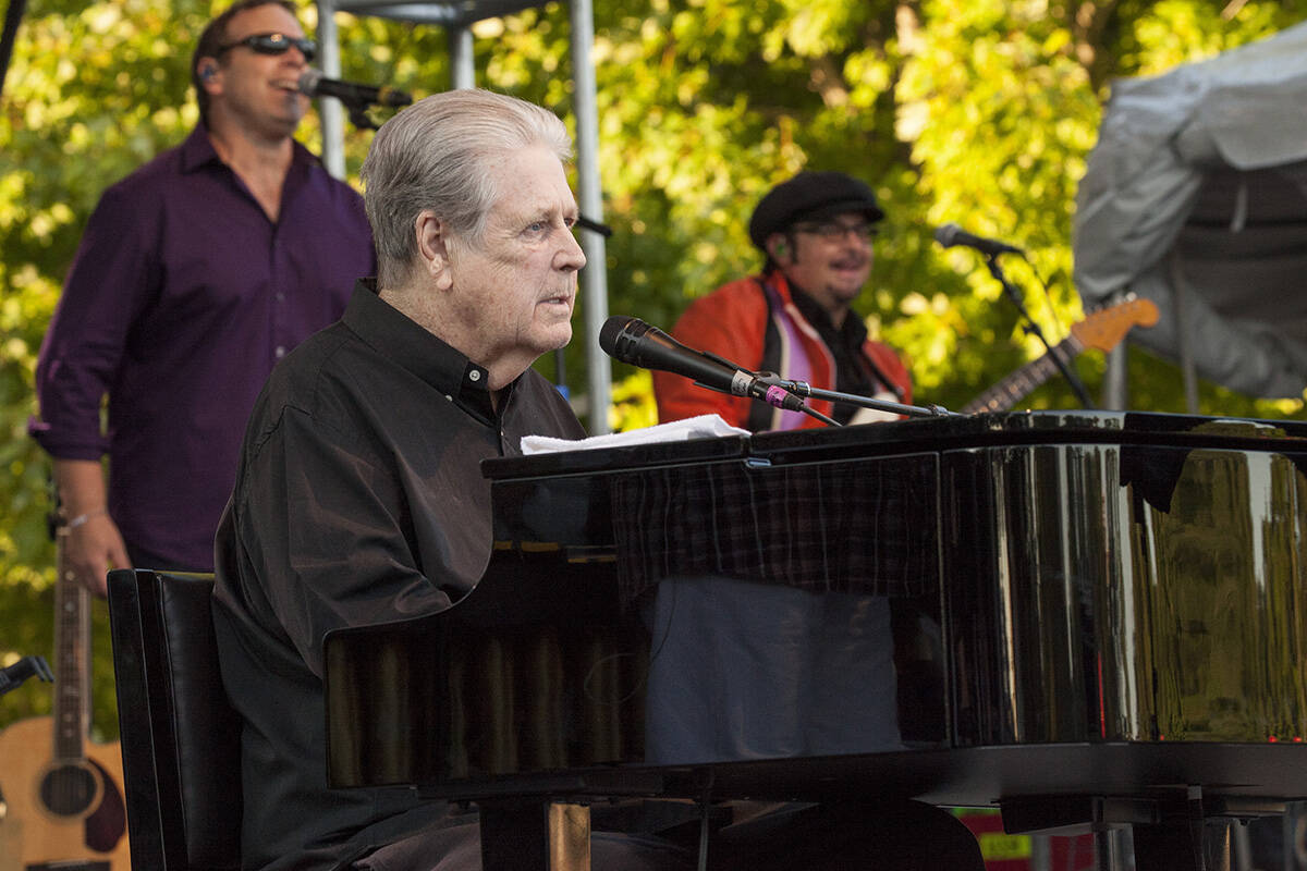 Brian Wilson seen at the 2016 Pitchfork Music Festival, performing the classic Beach Boys album ...