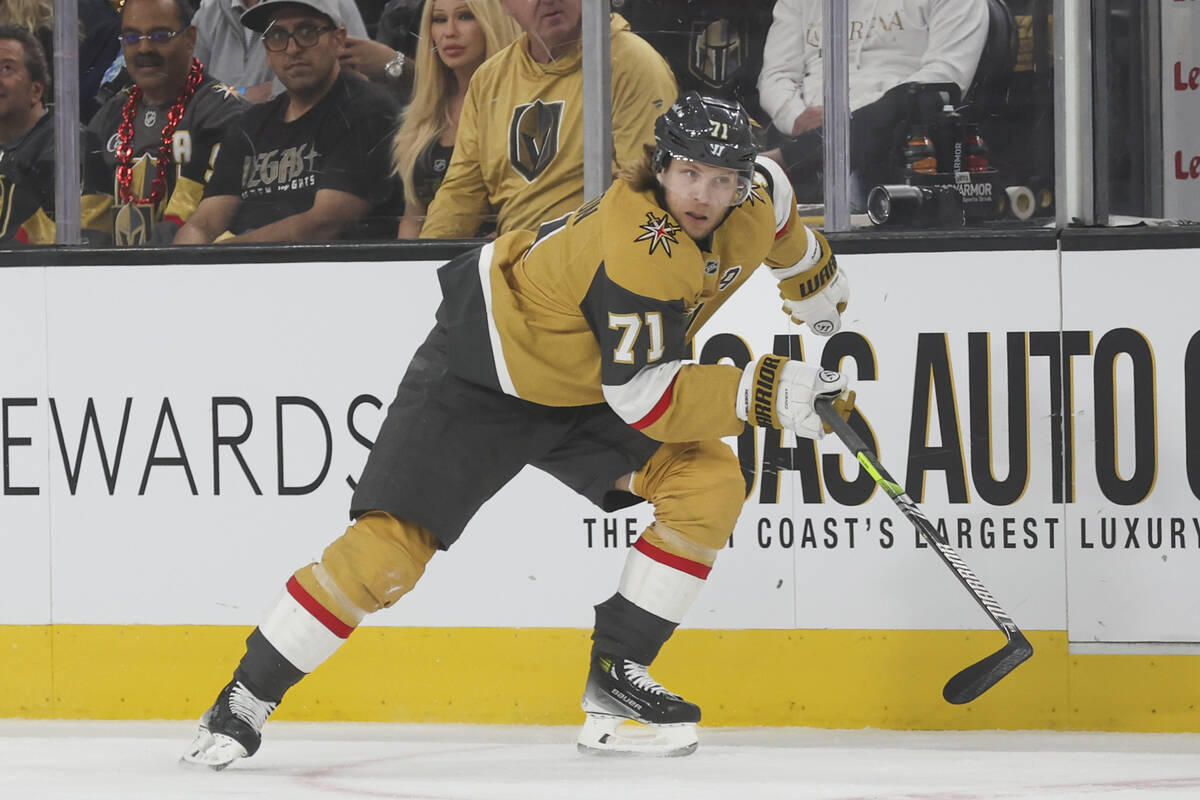 Golden Knights center William Karlsson (71) skates after the puck during the first period of Ga ...