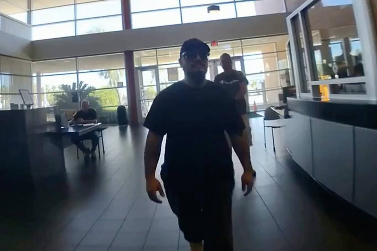 An image from the Henderson Police Department's bodycam footage showing Manuel Ruiz turning him ...
