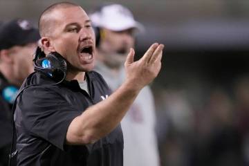 Mississippi State coach Zach Arnett protests an official's call during the second half of the t ...