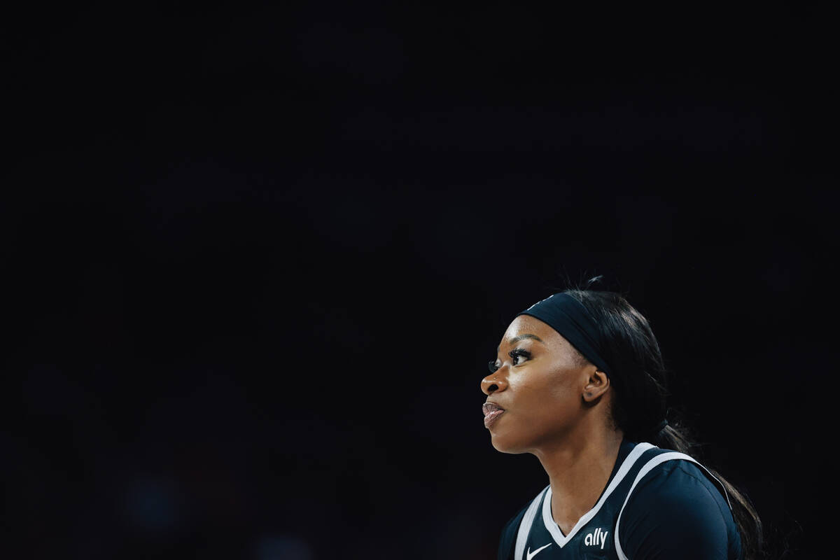 Aces guard Dana Evans during a WNBA basketball game between the Aces and Los Angeles Sparks at ...