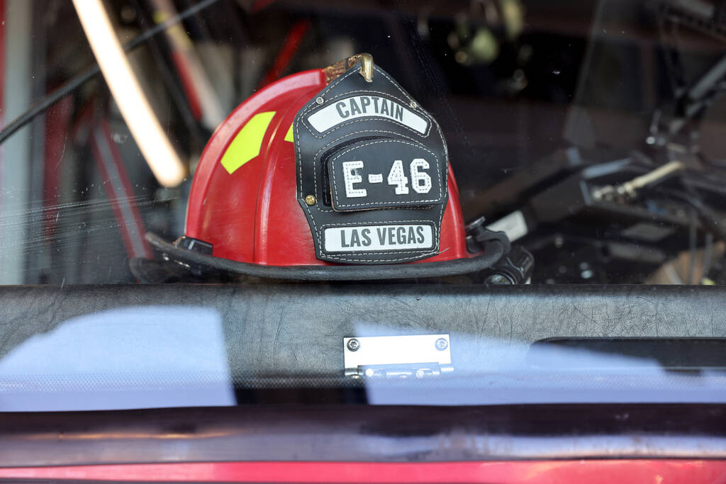 A fire helmet is seen during the inauguration and grand opening of Las Vegas Fire Station 46 at ...