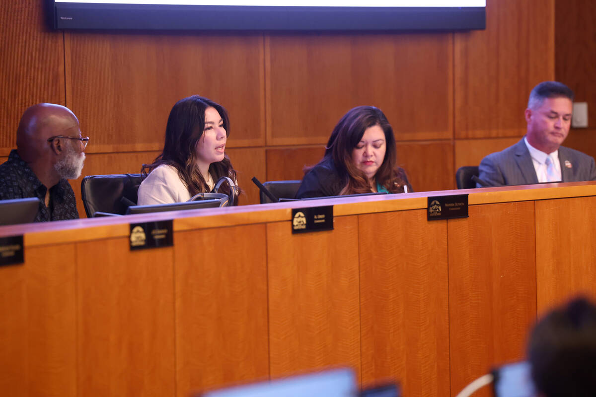 North Las Vegas Planning Commission member Marissa Guymon, second from left, speaks during a me ...