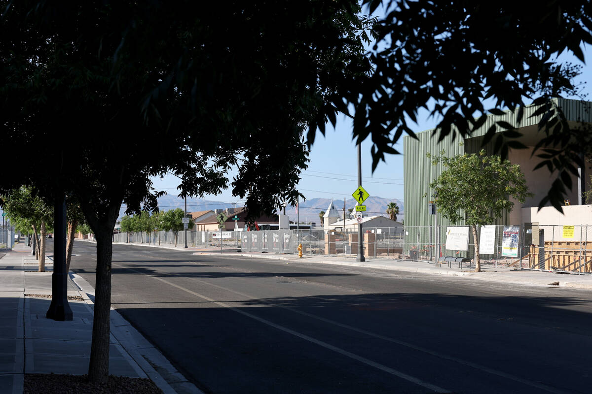 New trees are shown on D Street in the Historic Westside in Las Vegas Tuesday, June 17, 2025. C ...