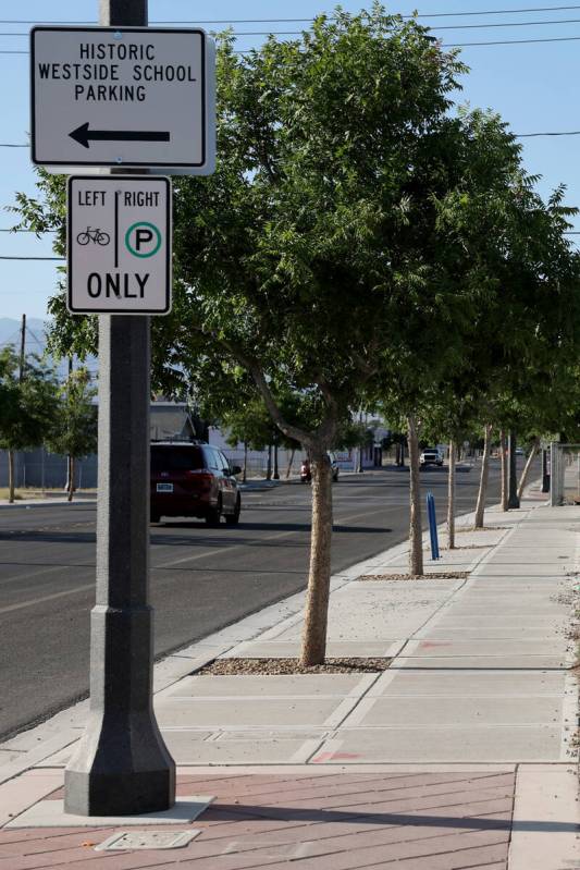 New trees are shown on D Street in the Historic Westside in Las Vegas Tuesday, June 17, 2025. C ...