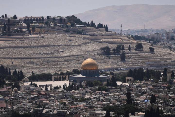 A view of Jerusalem's Old City, with the Dome of the Rock shrine in the Al-Aqsa Mosque compound ...