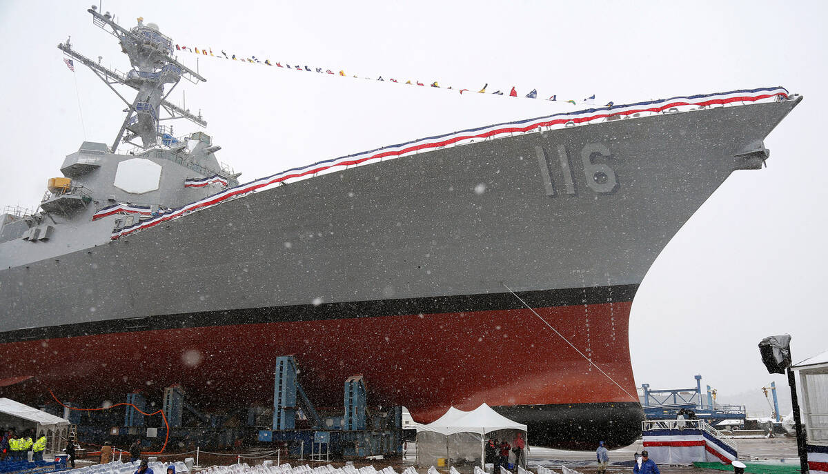 FILE - The future USS Thomas Hudner, a U.S. Navy destroyer named after Korean War veteran Thoma ...