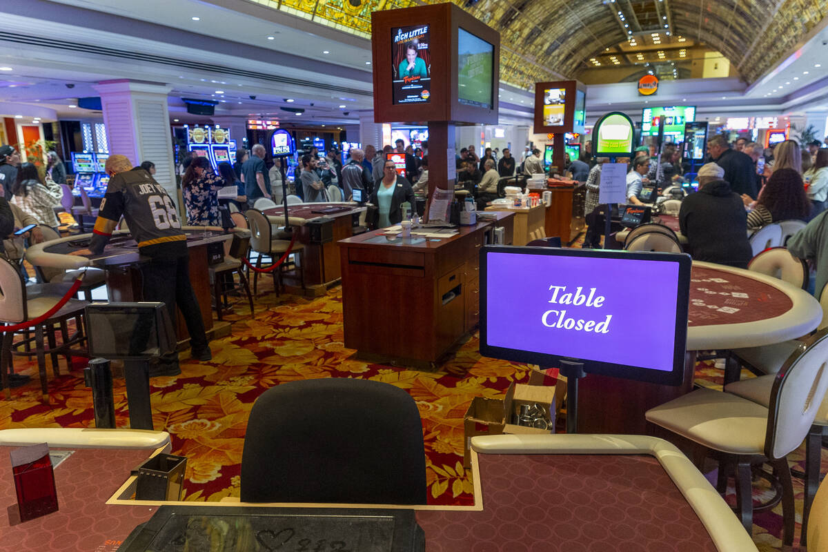 Table games are shut down and chips counted during the final night of gaming at the Tropicana o ...