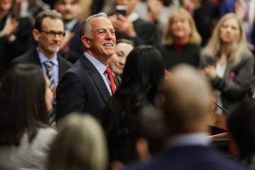 Gov. Joe Lombardo speaks during his State of the State speech at the Legislative Building on We ...