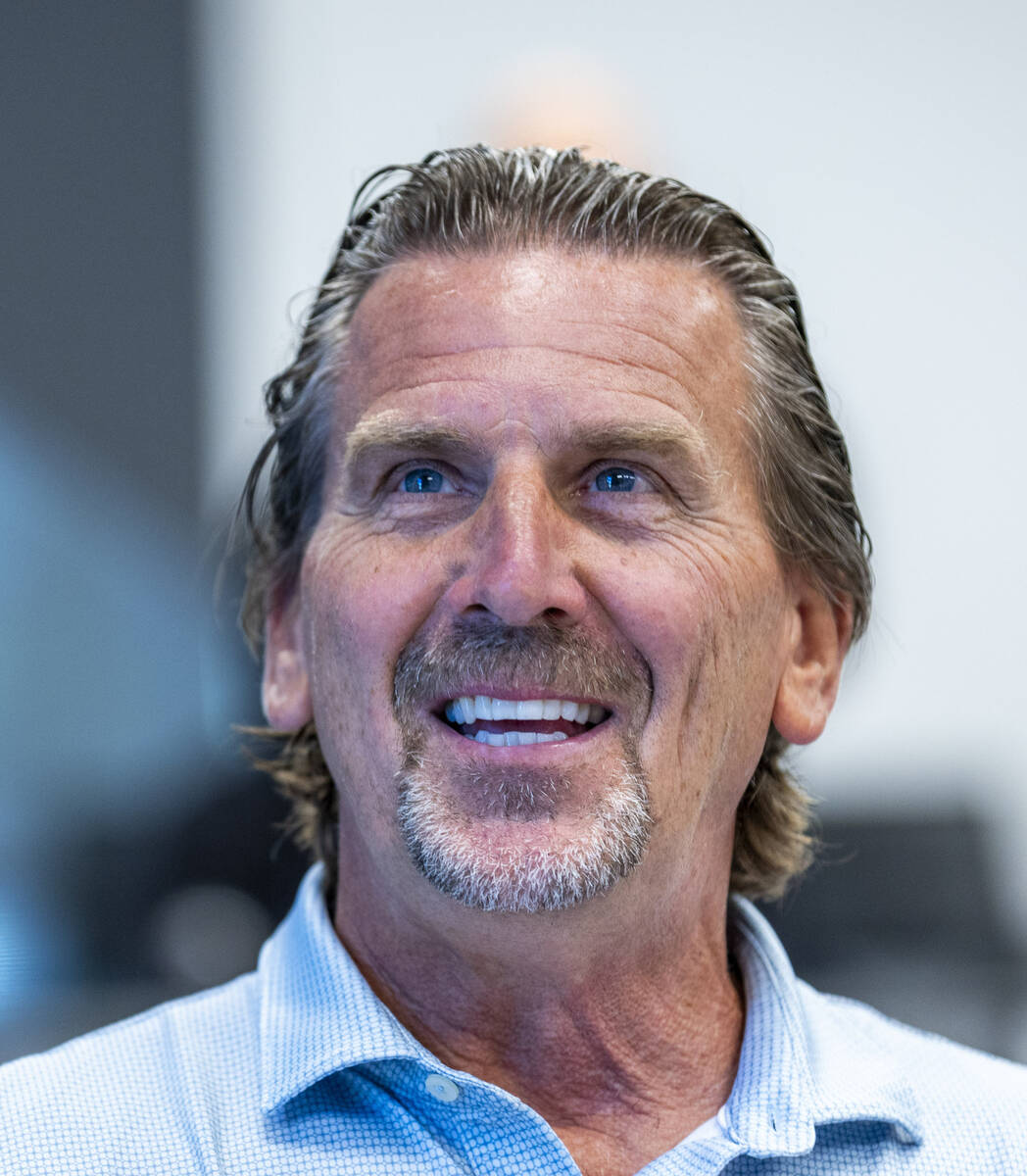 Raiders quarterbacks coach Greg Olson speaks at the Intermountain Health Performance Center on ...
