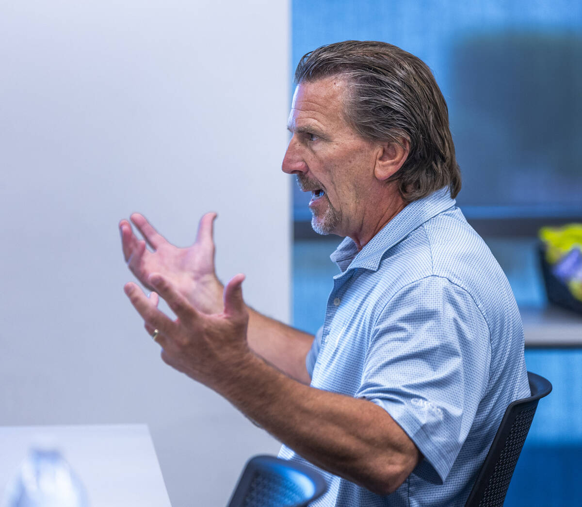Raiders quarterbacks coach Greg Olson speaks at the Intermountain Health Performance Center on ...