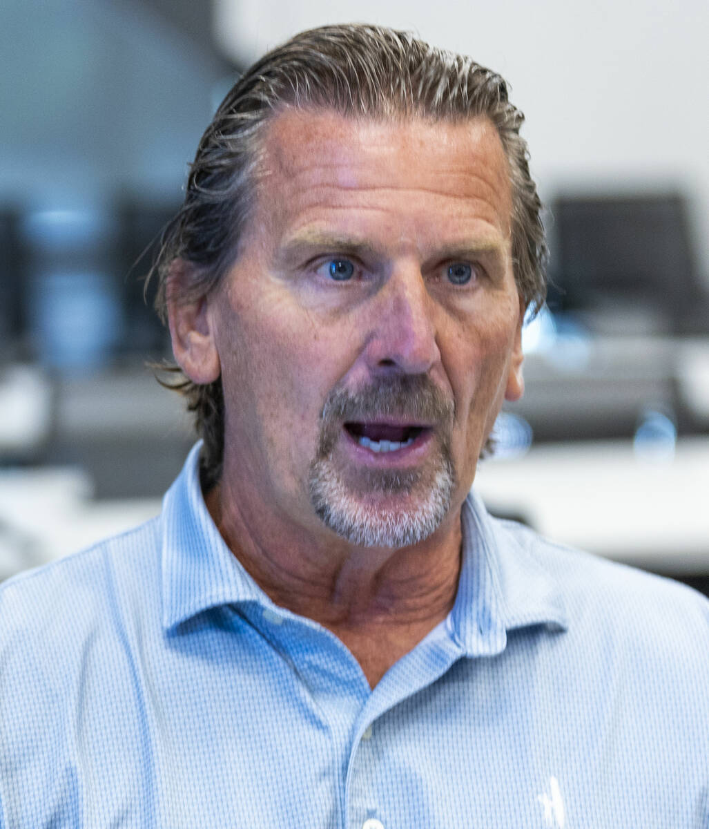 Raiders quarterbacks coach Greg Olson speaks at the Intermountain Health Performance Center on ...