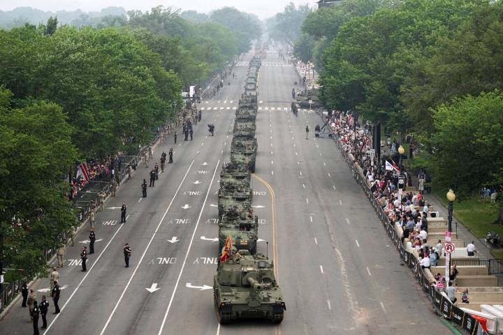A military parade commemorating the Army's 250th anniversary and coinciding with President Dona ...