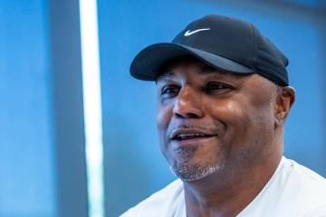 Raiders pass game coordinator and defensive backs coach Joe Woods speaks at the Intermountain H ...
