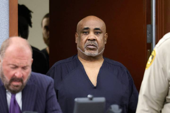 Duane "Keffe D" Davis enters a courtroom in Clark County District Court for a trial readiness s ...