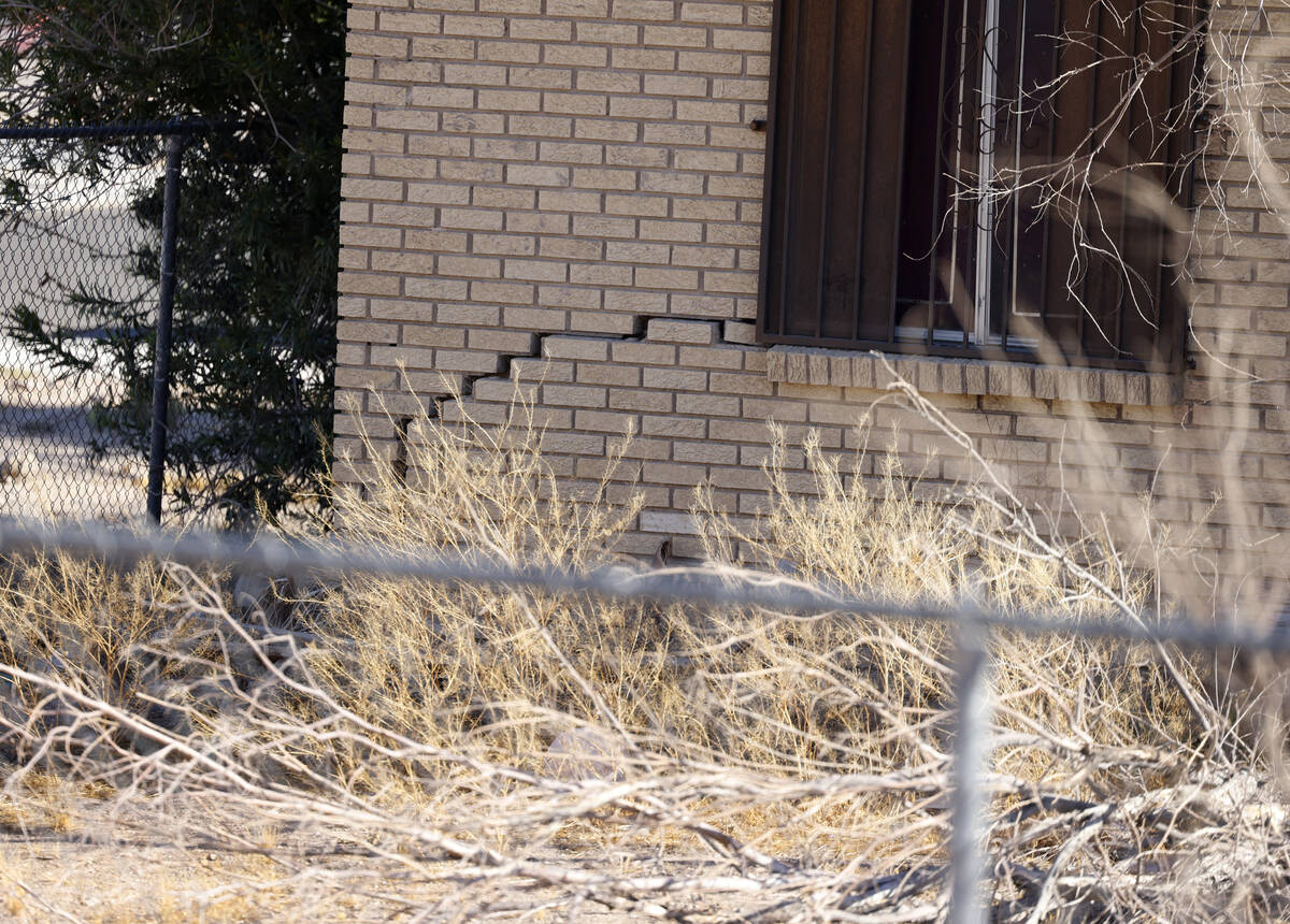 Cracks are visible on a house in the Windsor Park community on Thursday, Oct. 10, 2024, in Nort ...