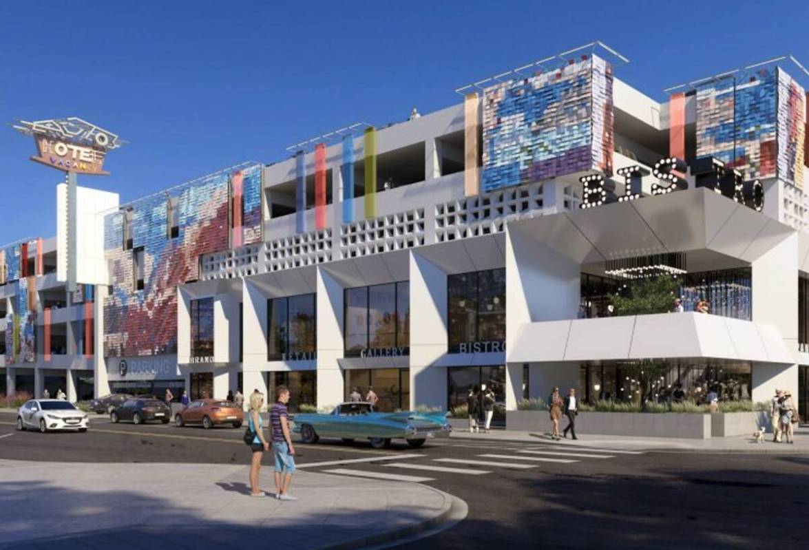 An artist rendering of what a planned parking garage will look like, which is set to be built a ...