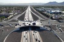 Motorists navigate Green Valley Parkway and the 215 Beltway on Wednesday, May 28, 2025, in Hend ...