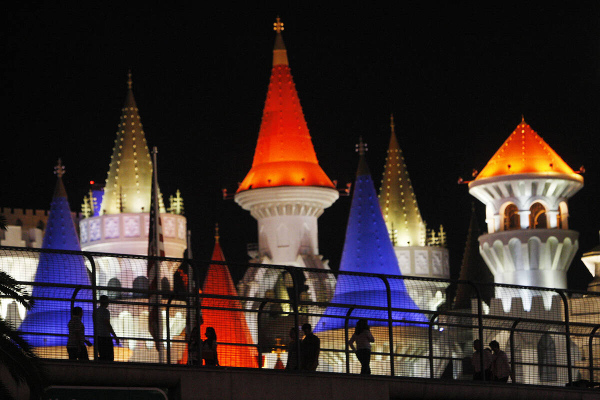 The towers of the Excalibur are seen behind a pedestrian walkway on the Strip Wednesday, Oct. 2 ...