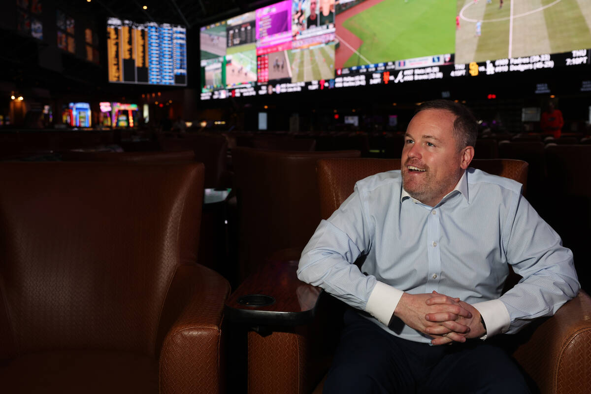 Westgate Vice President of Race and Sports John Murray talks to a reporter at the casino&#x2019 ...