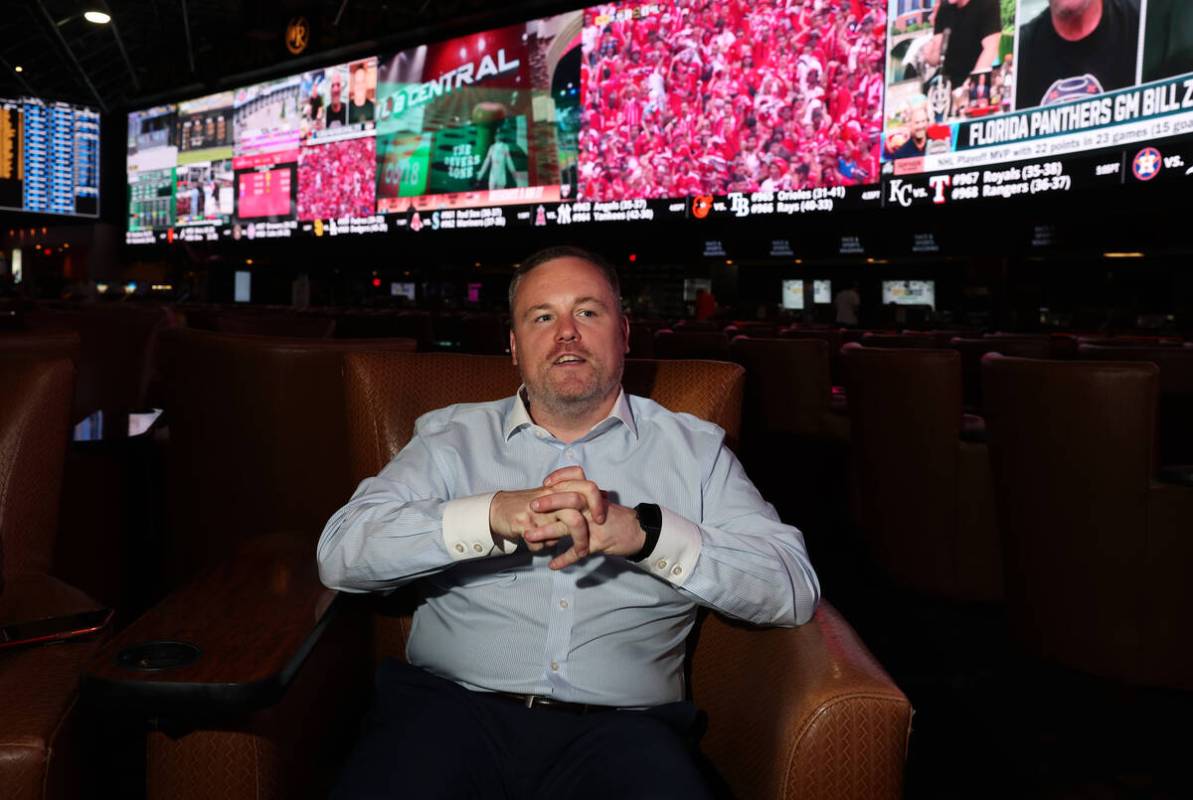 Westgate Vice President of Race and Sports John Murray talks to a reporter at the casino&#x2019 ...