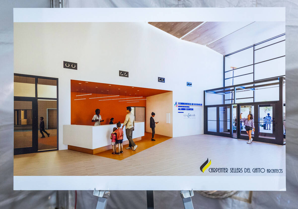 Interior building entry rendering on display of the new Shaquille O'Neal Youth Complex during a ...
