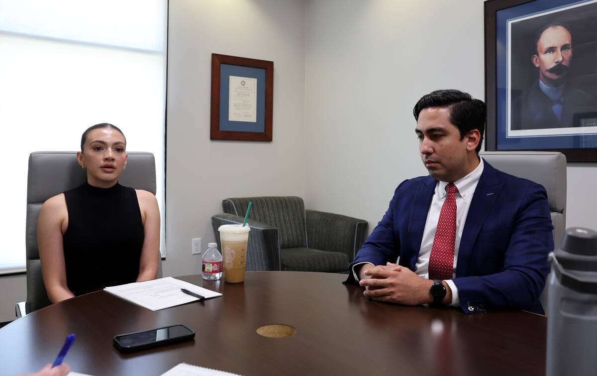 Marisela Quintero-Violante talks about her lawsuit against Henderson Police with one of her att ...