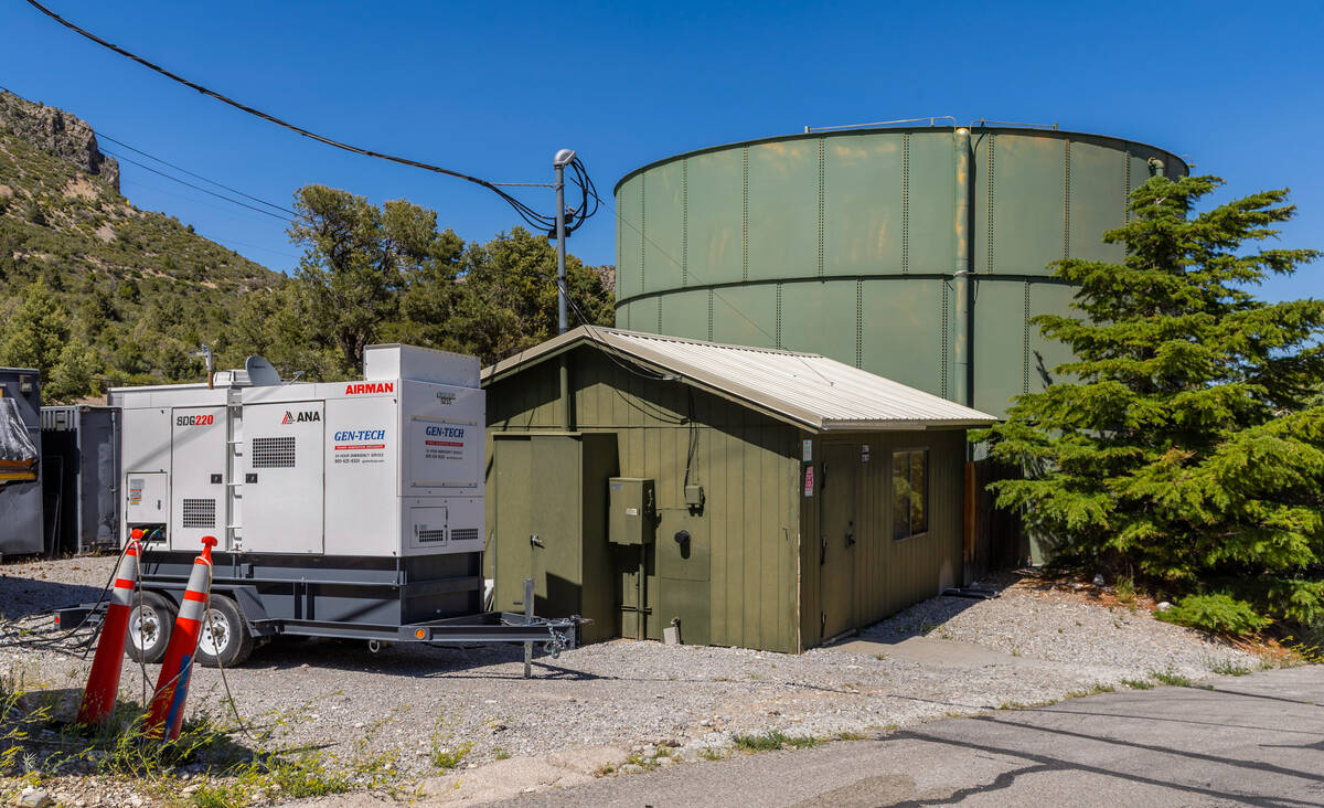 A Gen-Tech generator operates to support The Resort on Mount Charleston as NV Energy crews prep ...