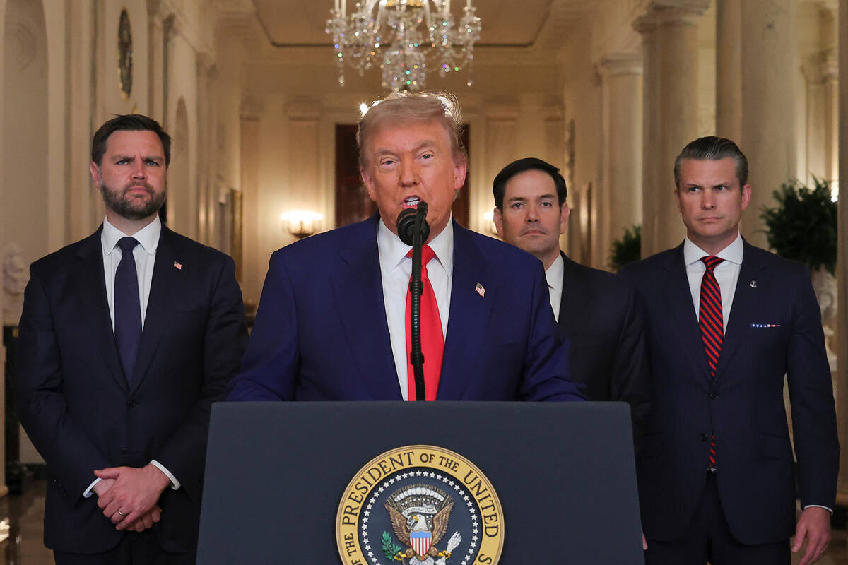 President Donald Trump speaks from the East Room of the White House in Washington, Saturday, Ju ...