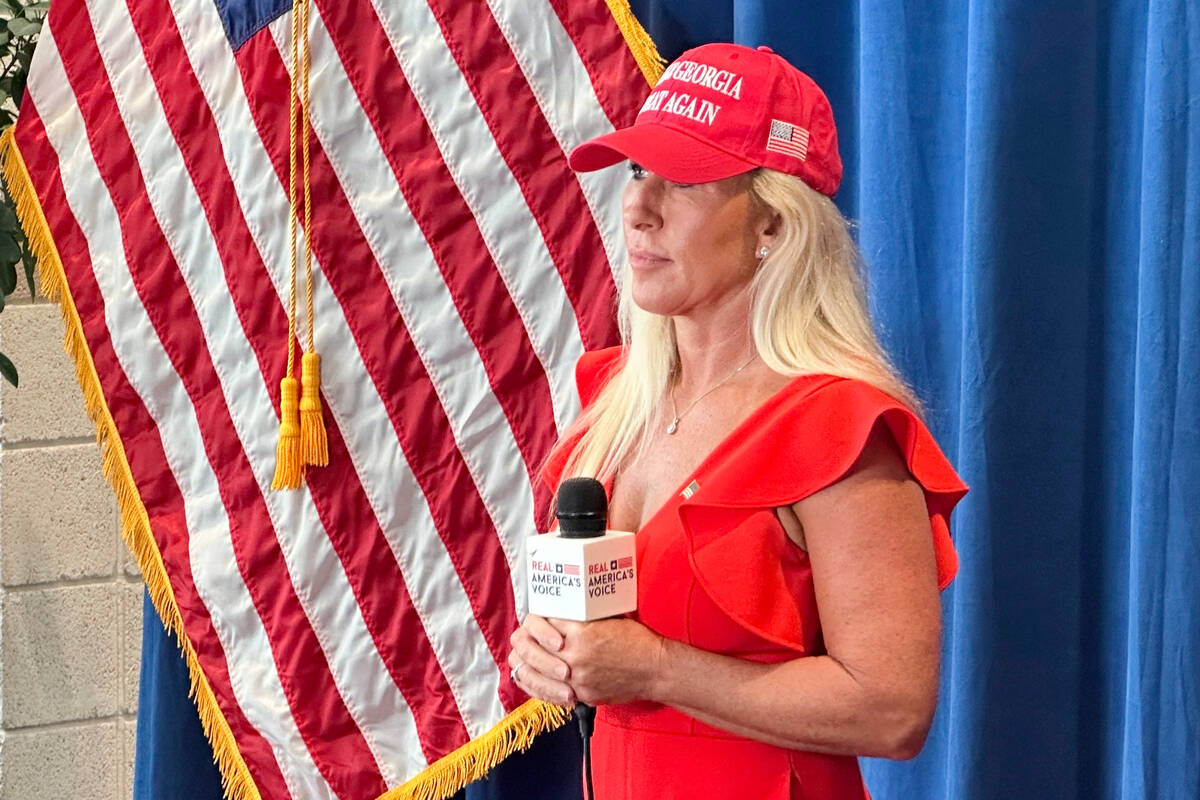 U.S. Rep. Marjorie Taylor Greene, R-Ga., waits for a video interview at the Georgia Republican ...