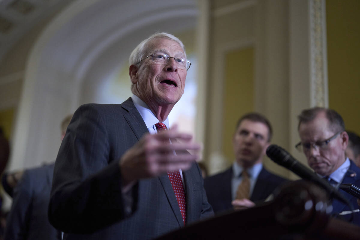 Sen. Roger Wicker, R-Miss., chairman of the Senate Armed Services Committee, speaks to reporter ...