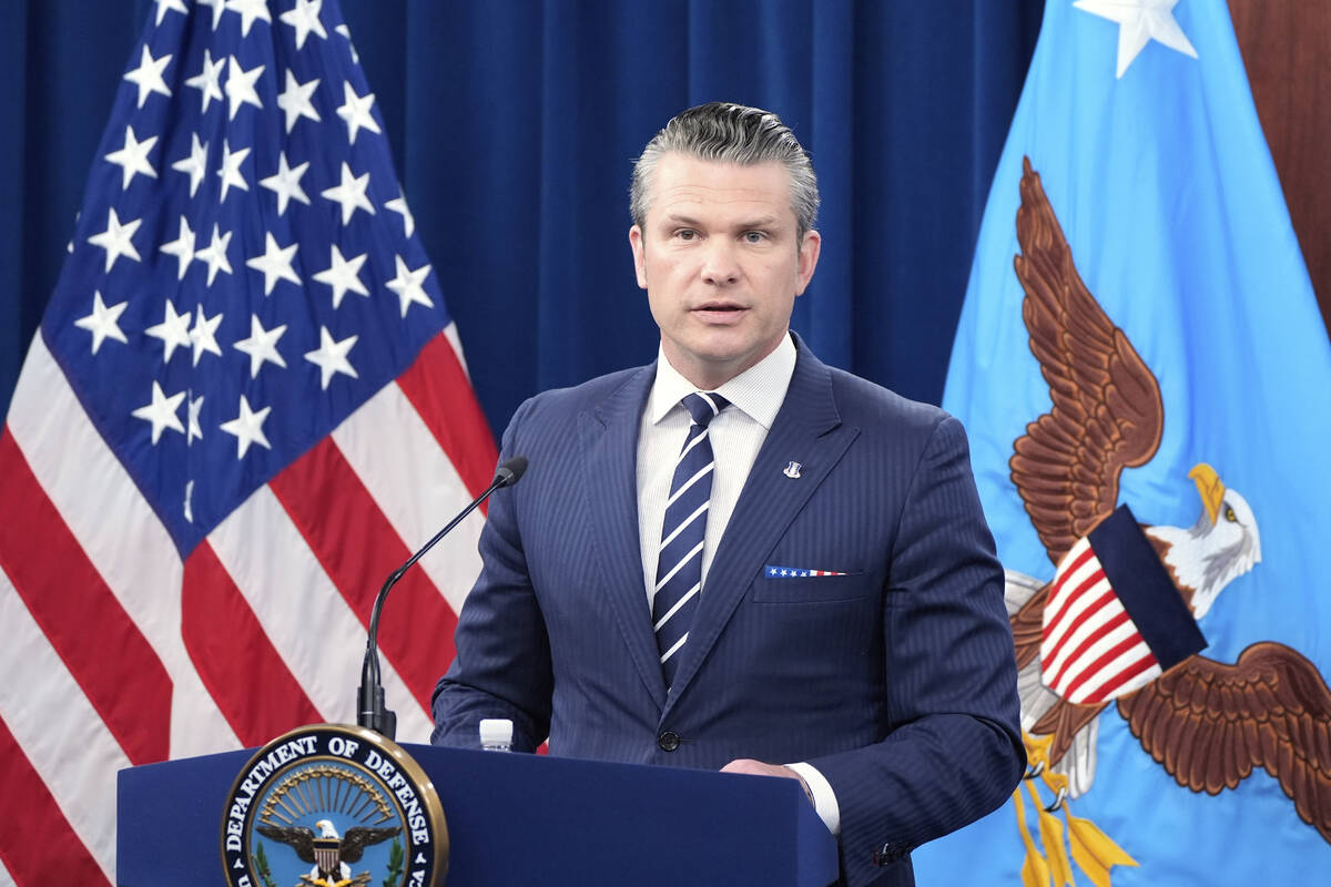 Defense Secretary Pete Hegseth speaks during a news conference at the Pentagon in Washington, S ...