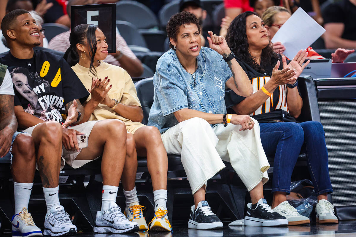 Olympian Allyson Felix, second from left, and women’s basketball legend Cheryl Miller, s ...