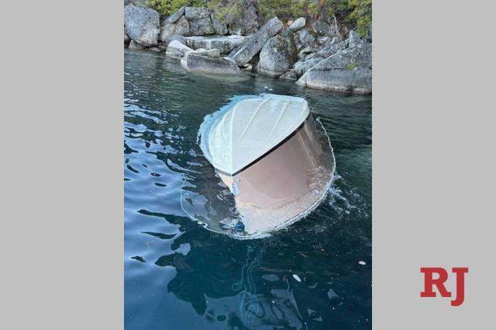 A capsized vessel floats is seen near D.L. Bliss State Park at Lake Tahoe, Calif., June 21, 202 ...