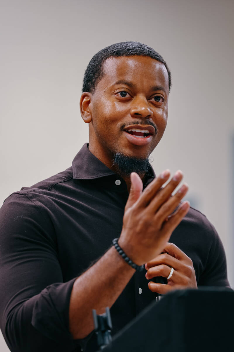 Clark County Commissioner William McCurdy II speaks during the ribbon-cutting ceremony for the ...