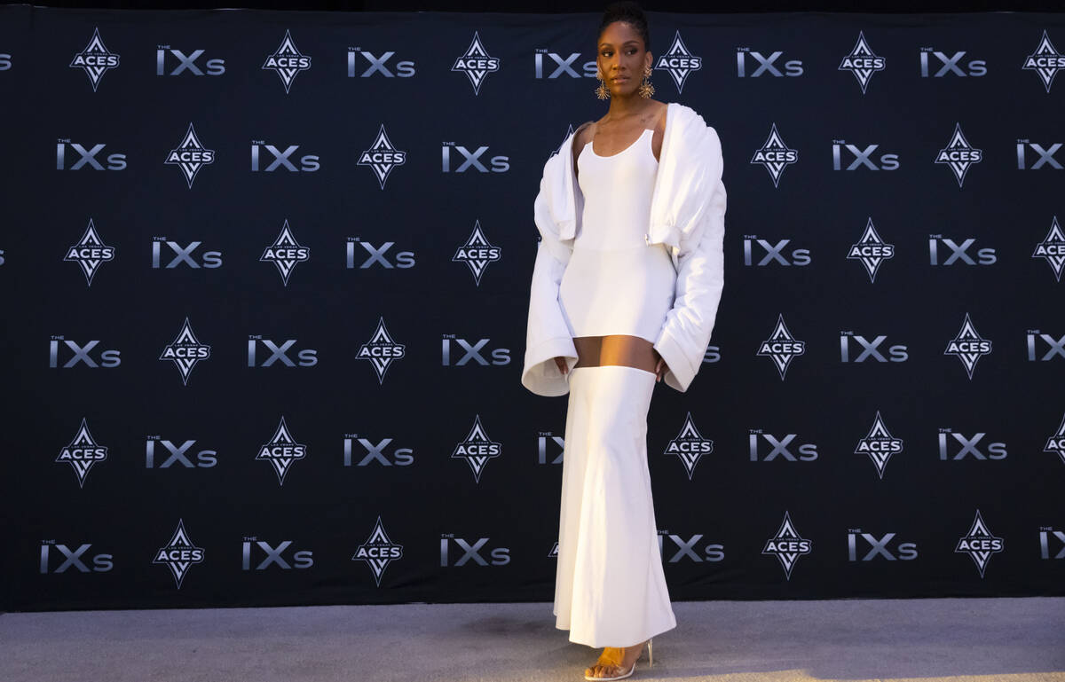 Aces center A’ja Wilson poses on the red carpet for The IX Awards held by the Aces at Al ...