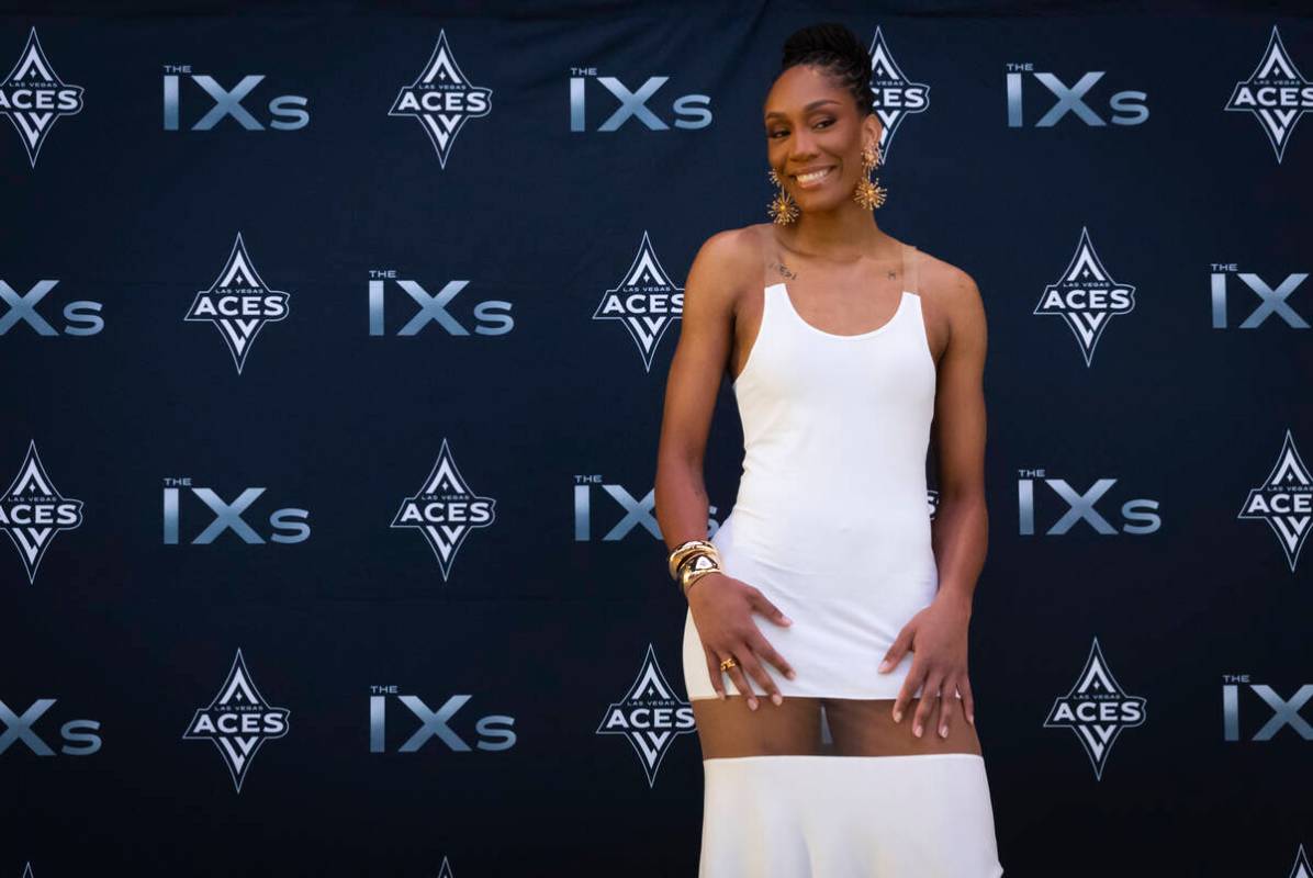 Aces center A’ja Wilson poses on the red carpet for The IX Awards held by the Aces at Al ...