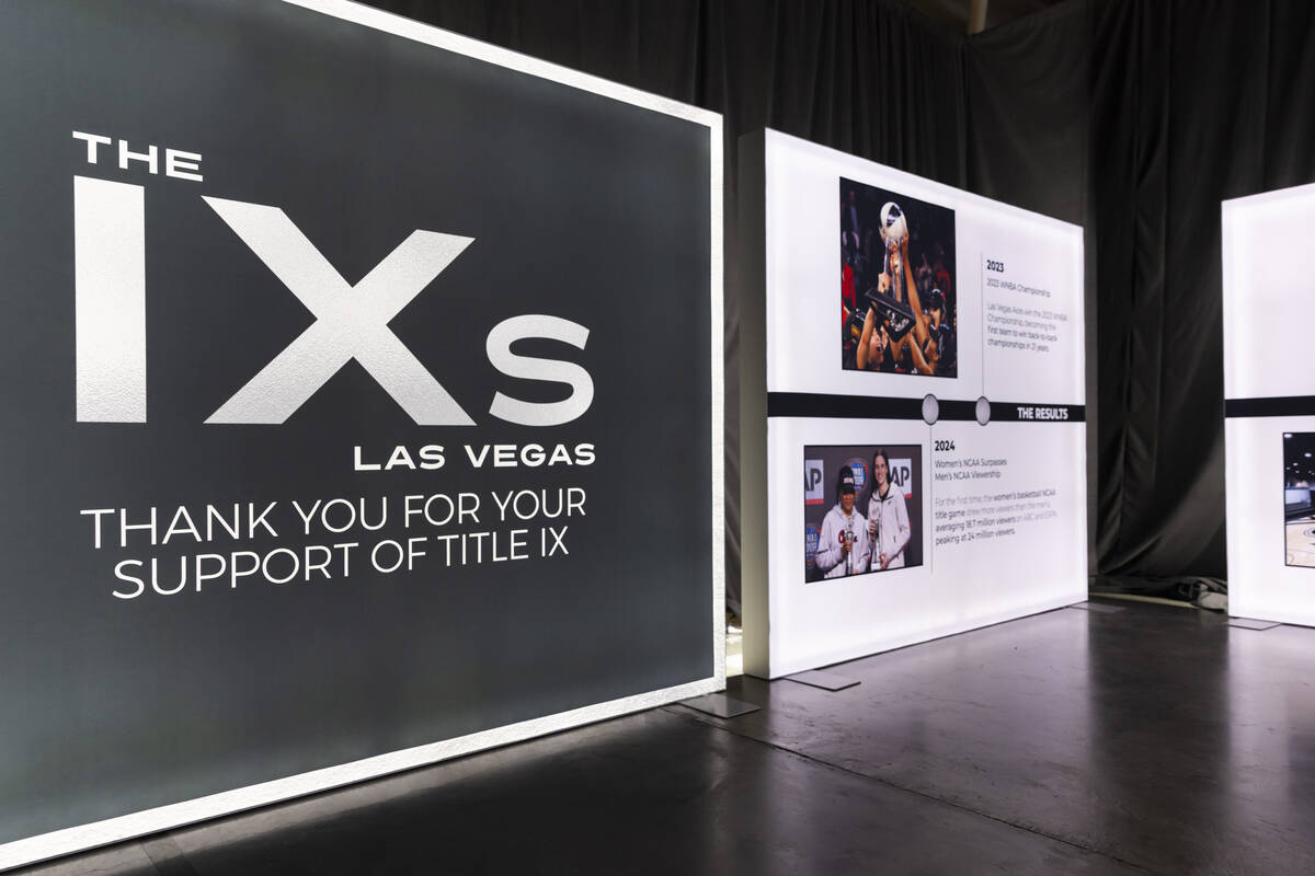 A timeline of events related to Title IX are seen on display leading to the red carpet for The ...